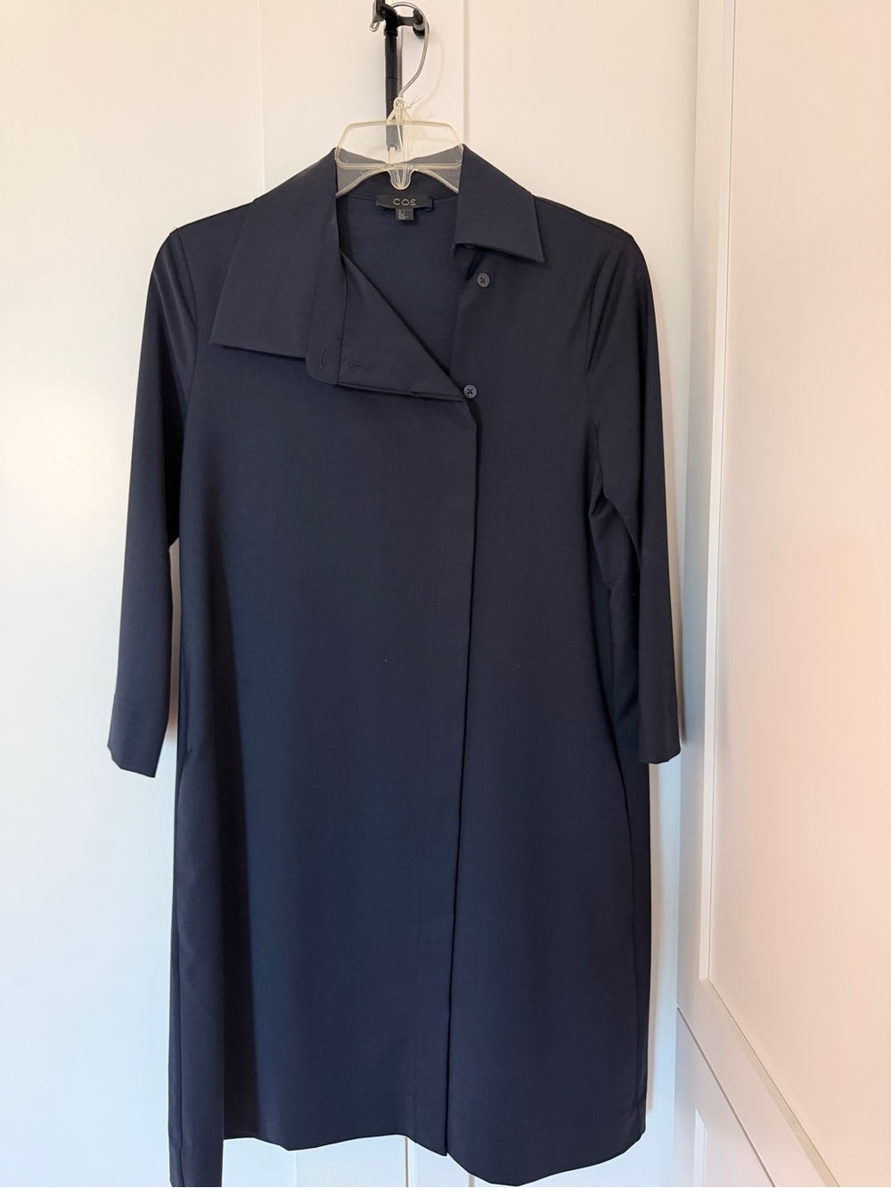 COS Dark Navy Long Sleeve Shift Dress with Asymmetric Front